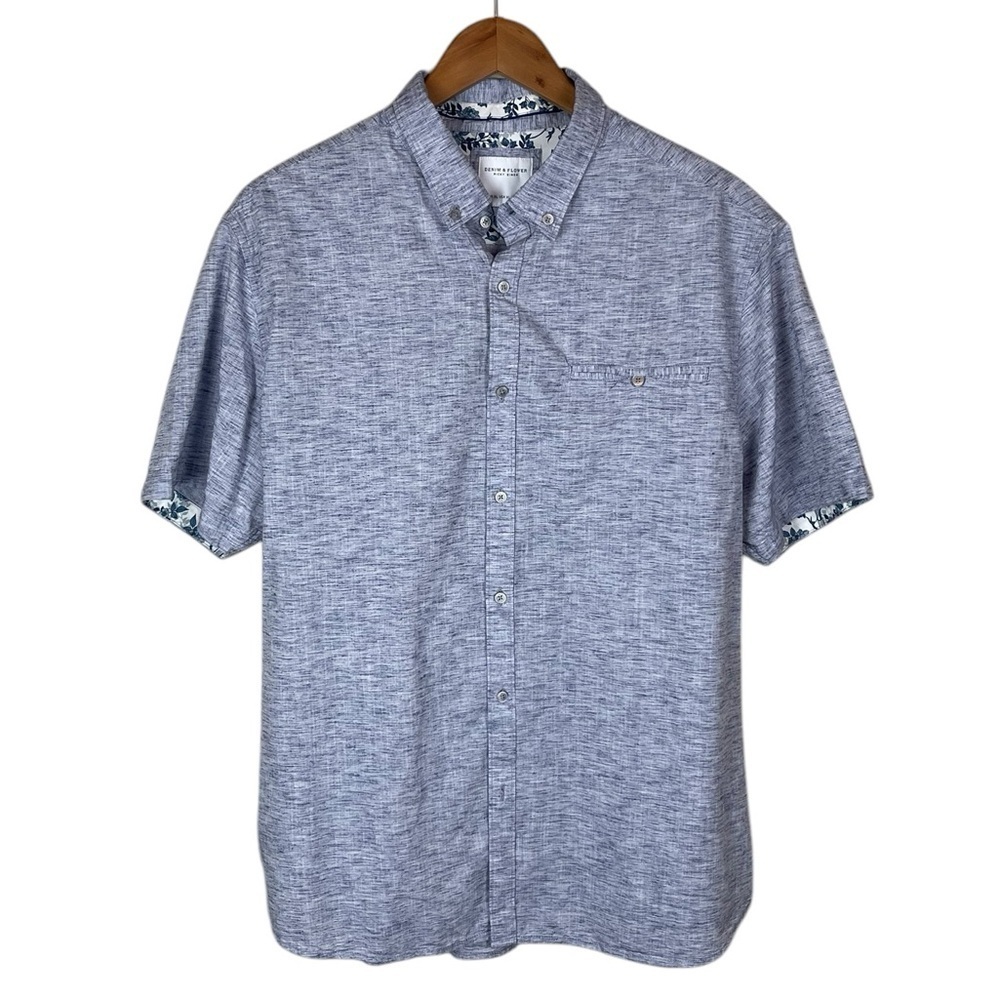 BF1537 Men’s Denim & Flower Ricky Singh Causal Button Down Shirt XL